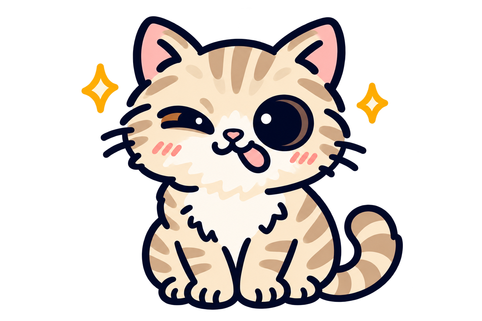 Rigby, a tan tabby with one winking eye and his tongue out